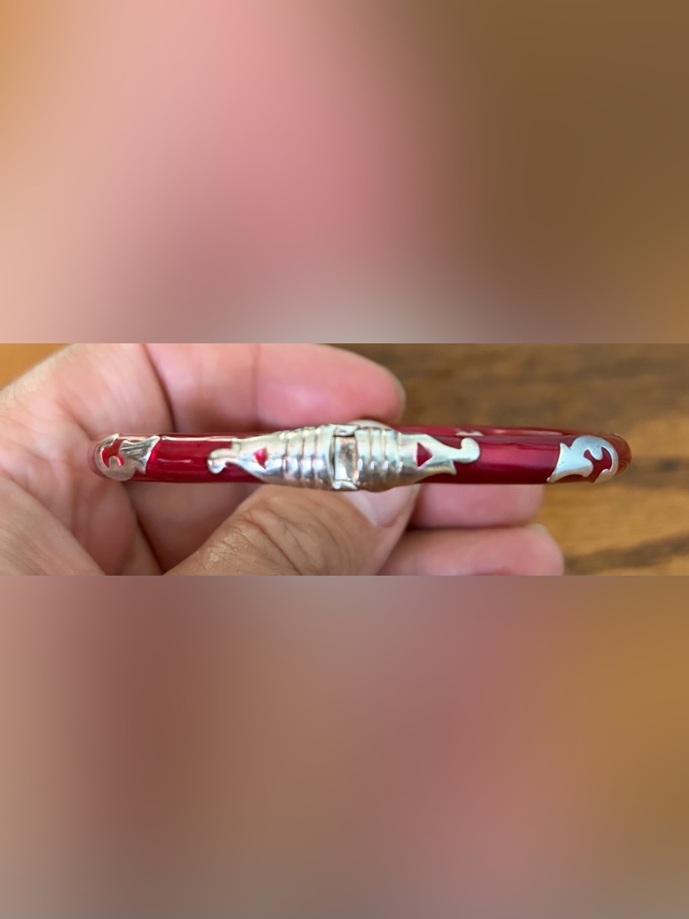 Sterling Silver & Red enamel Bracelet - Picture 7 of 8